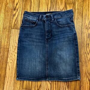 Express Dark Denim Perfect Stretch+ High Rise Mini Pencil Skirt 0